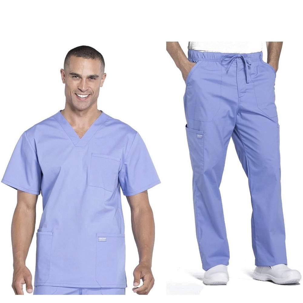Men's Medical Uniform Set Including A V -neck Top And Matching Pants in Blue S